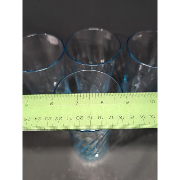 Wheaton Highball Glasses, Ribbed Optic Swirl, Sea Blue Set of 4, Vtg‎ Drinkware - Picture 9 of 9